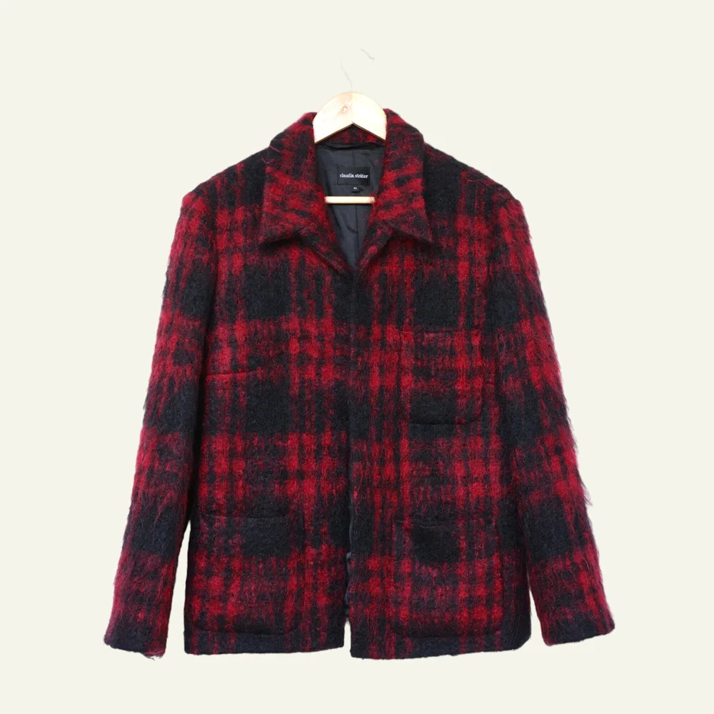 Blue Green Plaid Mohair Jacket - M / L — Haut Vintage