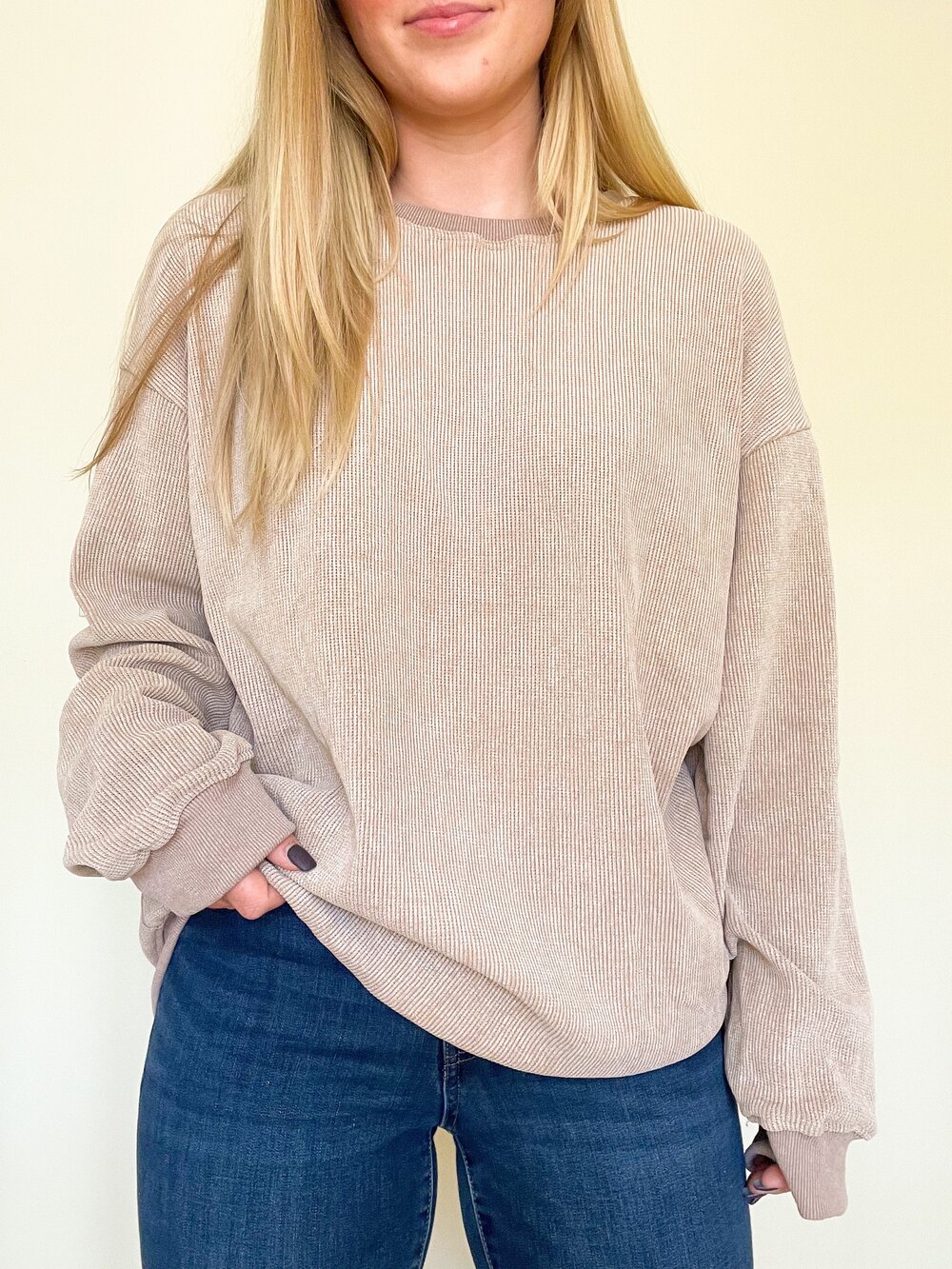 Washed Ribbed Pullover Sweatshirt — Blyss Boutique Washed Ribbed Pullover Sweatshirt — Blyss Boutique