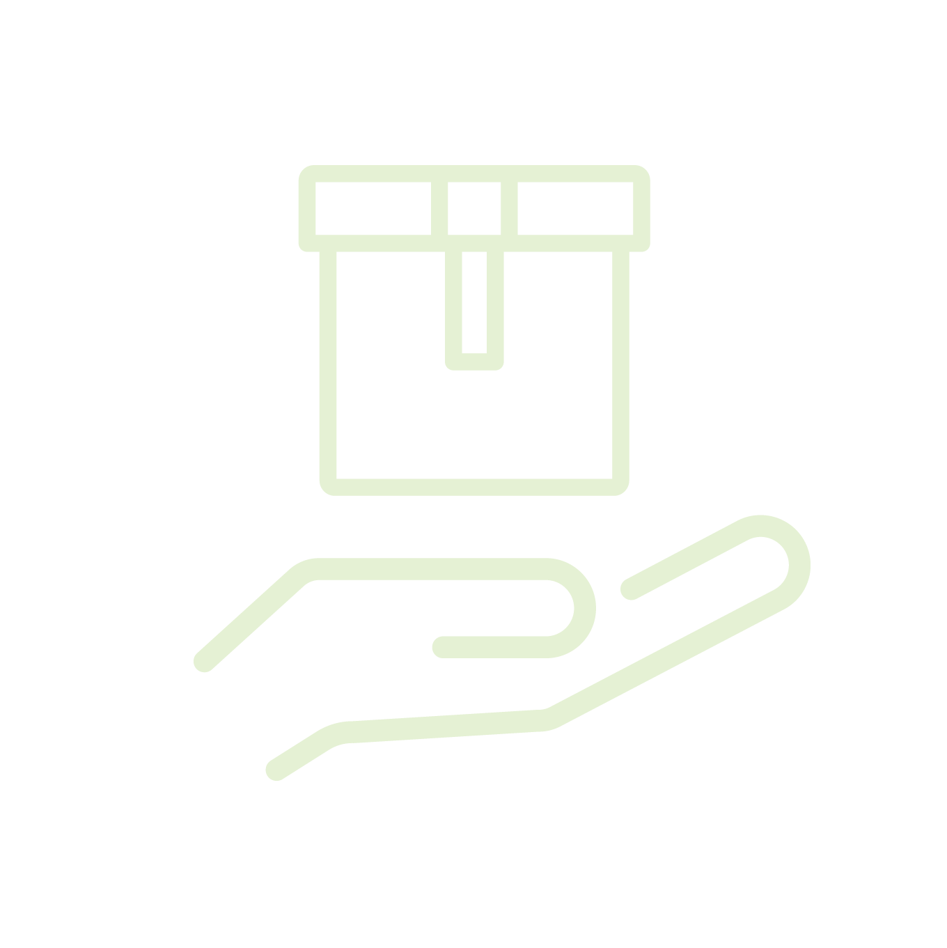 Line drawing of an open hand holding a small box with a lid.