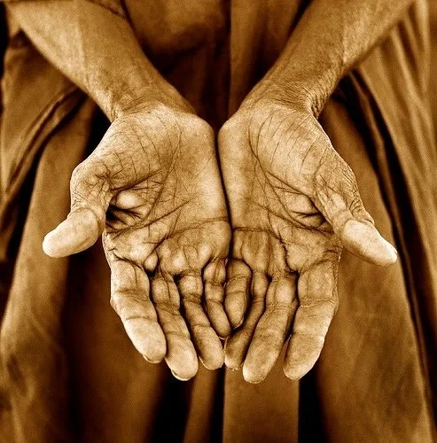 weathered open hands