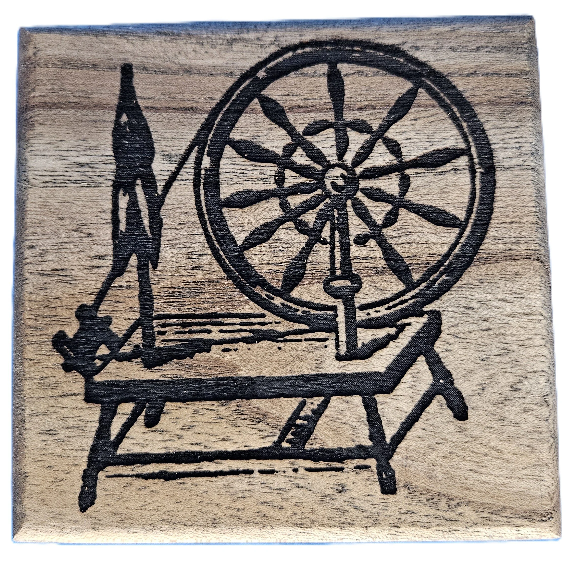 Spinning Wheel coaster with cork backing