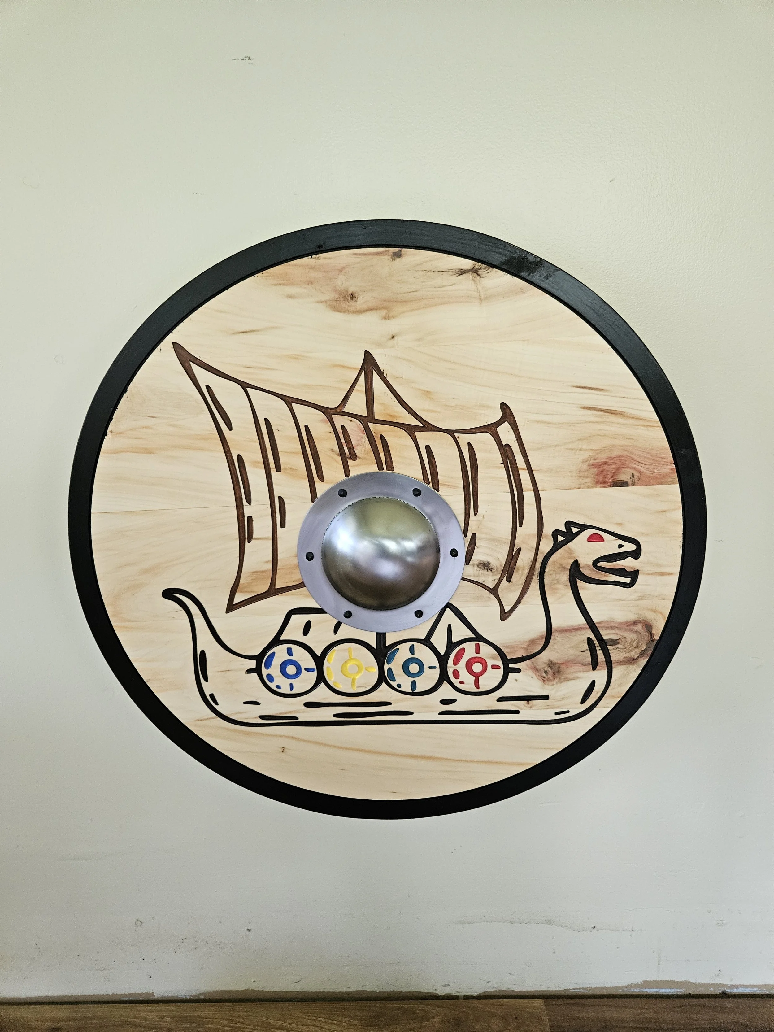 Elder shield with viking ship and steel boss