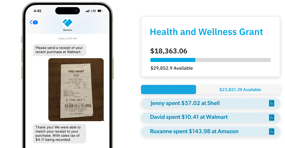 Devote receipt capture and cardholder list mockup