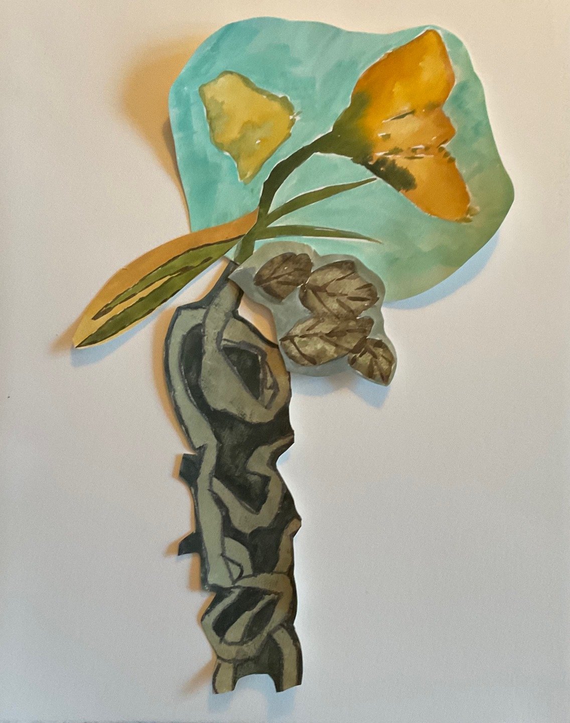 Flora, stalwart 
12 x 5.5 in., mixed media collage on shaped paper