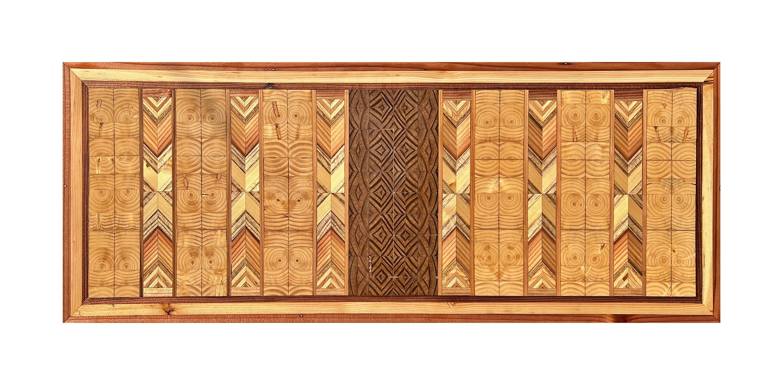 Neti Neti / Artist: Jim Kearns / 11" x 29" / $500 / Salvaged Wood Mosaic