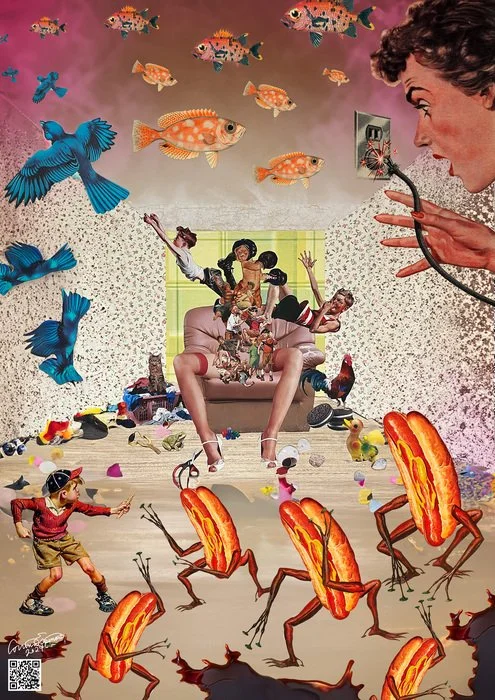 BOY MOM & THE HOTDOG BATTLE / Artist: Corrina Espinosa / 17" x 12" / $250 / Augmented Reality