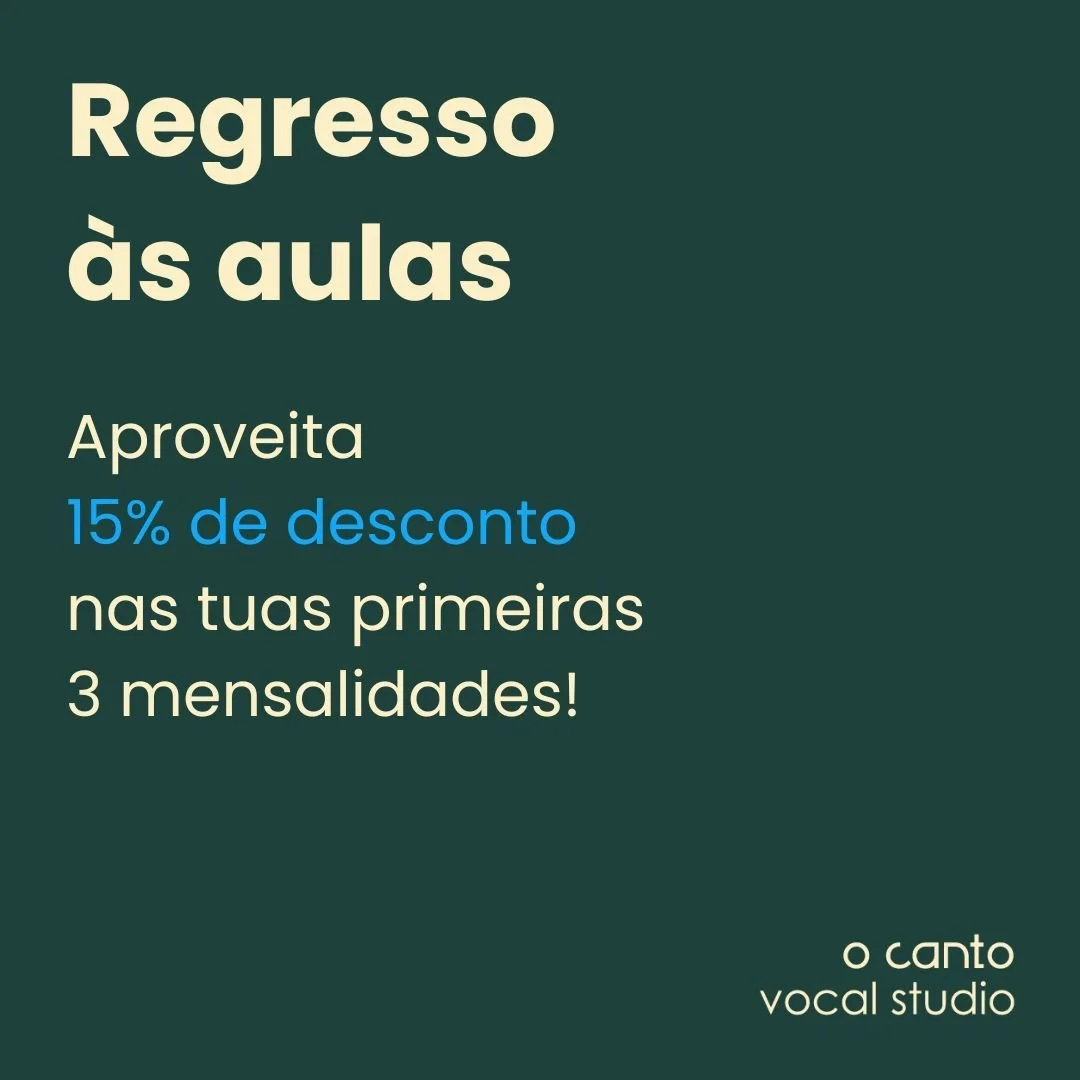 🇵🇹
Neste regresso &agrave;s aulas oferecemos-te um desconto nas primeiras 3 mensalidades das tuas aulas de canto! Para saberes mais informa&ccedil;&otilde;es, envia mensagem privada.

🇬🇧
For back to school, we are offering a discount on your firs