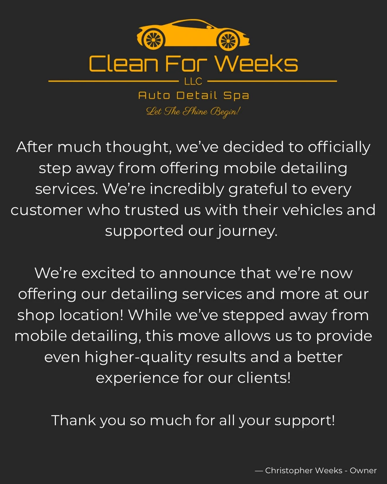 We&rsquo;re excited for our next chapter! 🚗