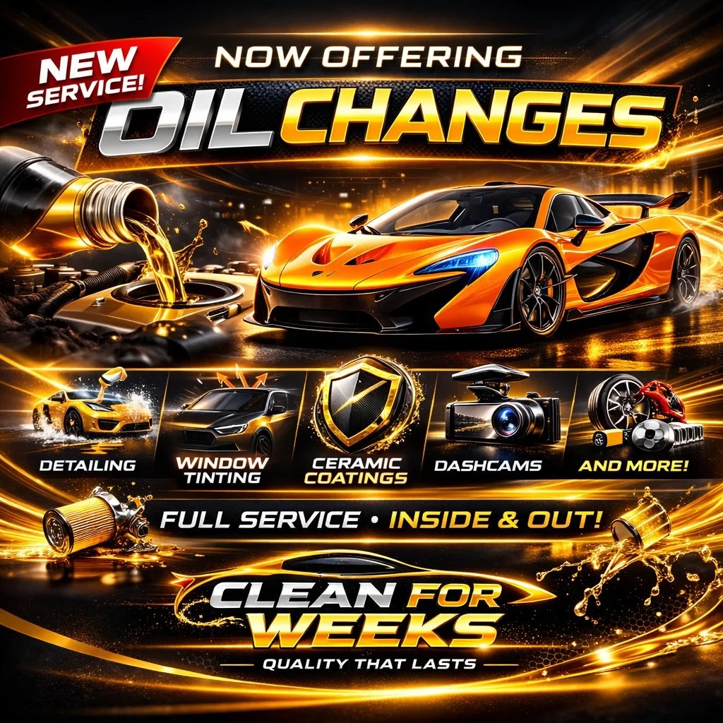 🚨 ANNOUNCEMENT 🚨

Your car shouldn&rsquo;t just look perfect, it should run perfect too ..&nbsp;We now officially offer oil changes! 🛢️

One Shop. Total Car Care. 
Quality That Lasts, Inside &amp; Out ✨