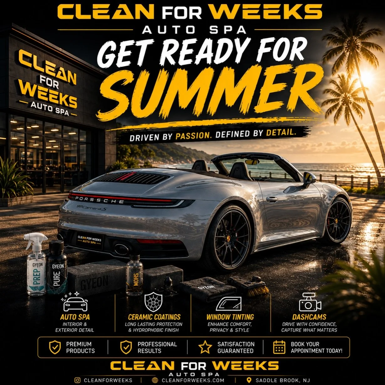 ☀️ Summer is almost here! is your car ready?

From premium detailing and ceramic coatings to window tinting and dashcam installations, Clean For Weeks Auto Spa has you covered! 🛡️

📍 Saddle Brook, NJ
📞 Book Your Appointment Today!

#CarCare #AutoS