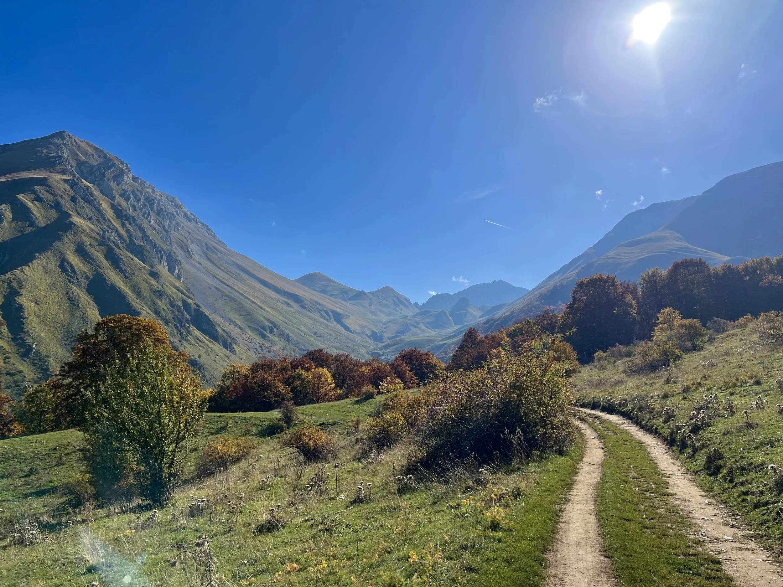 landscape of mountains on a sunny fall day