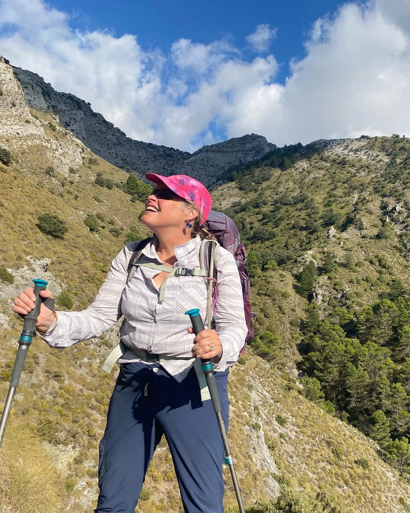 Kathy Elkind hiking in the Andalusia Mountains