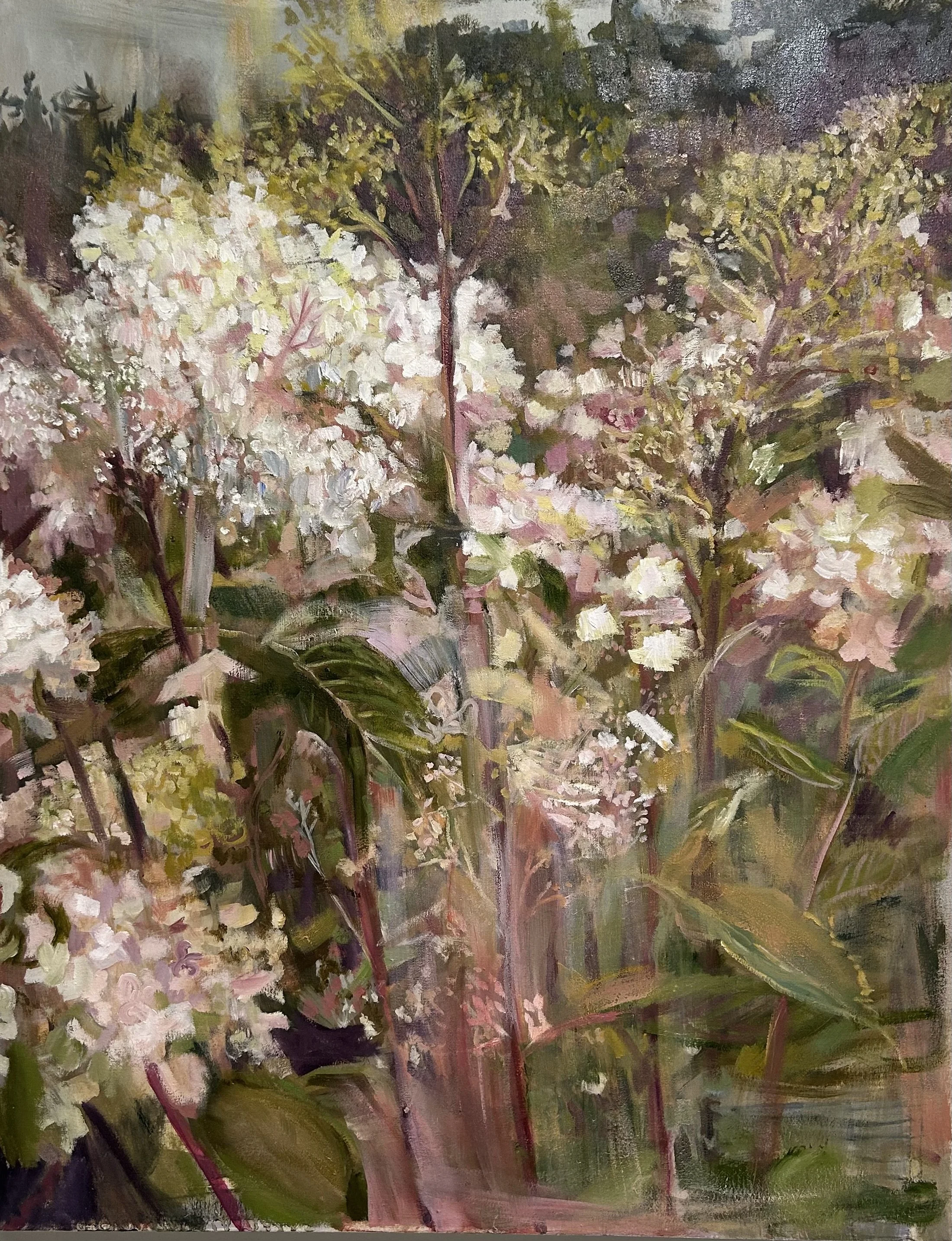 waking flowers, oil on canvas, 31 x 40 inches.