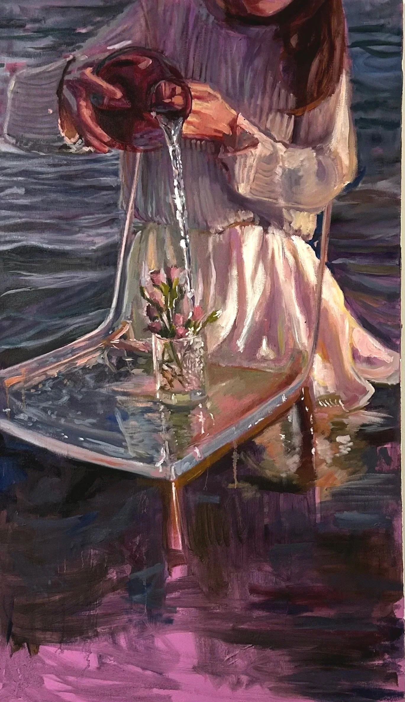 pour, oil on canvas, 30 x 52 inches.