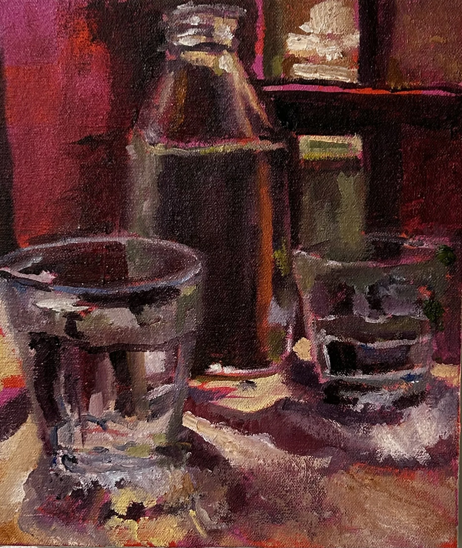 cups, oil on canvas, 8.75 x 10.25 inches.