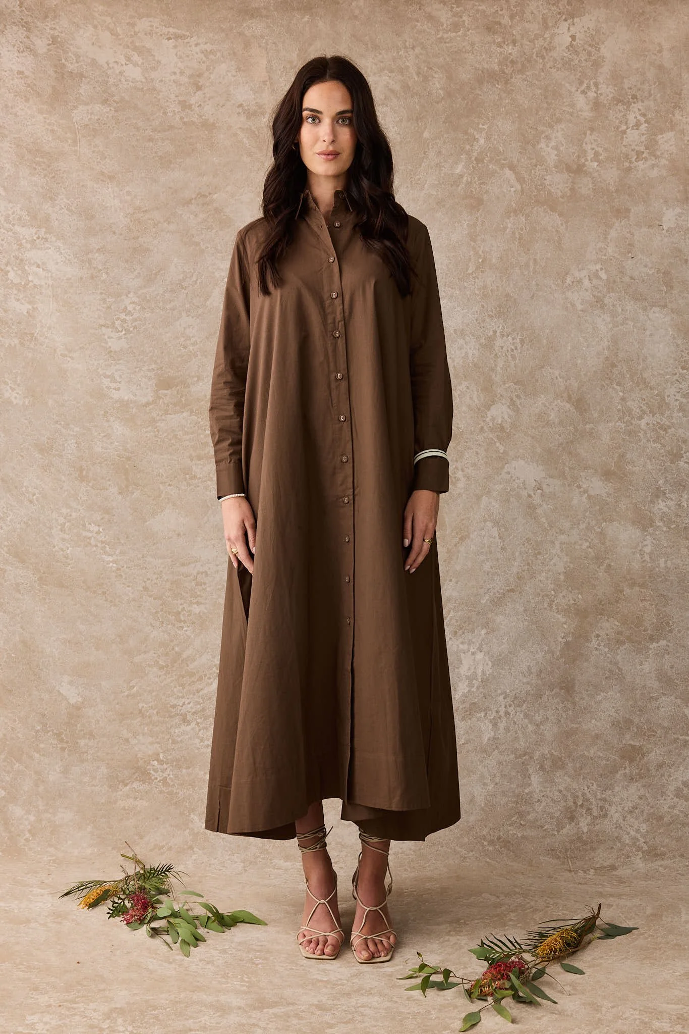 Lilly Pilly Cotton Shirt Maxi Dress – Cacao