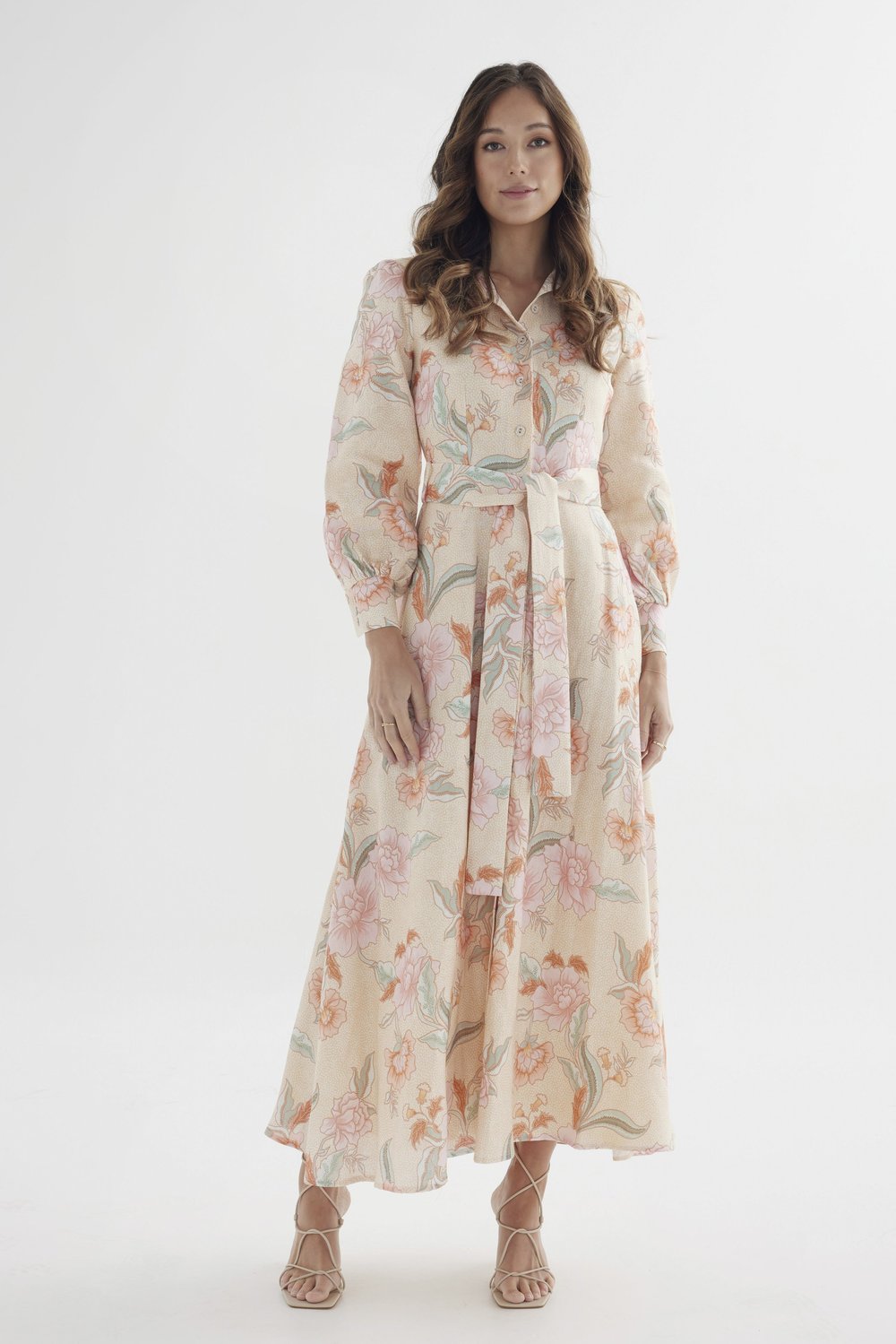 finery linen dress Sabine Blue Flower Linen Blend Midi Tiered Dress Finery London