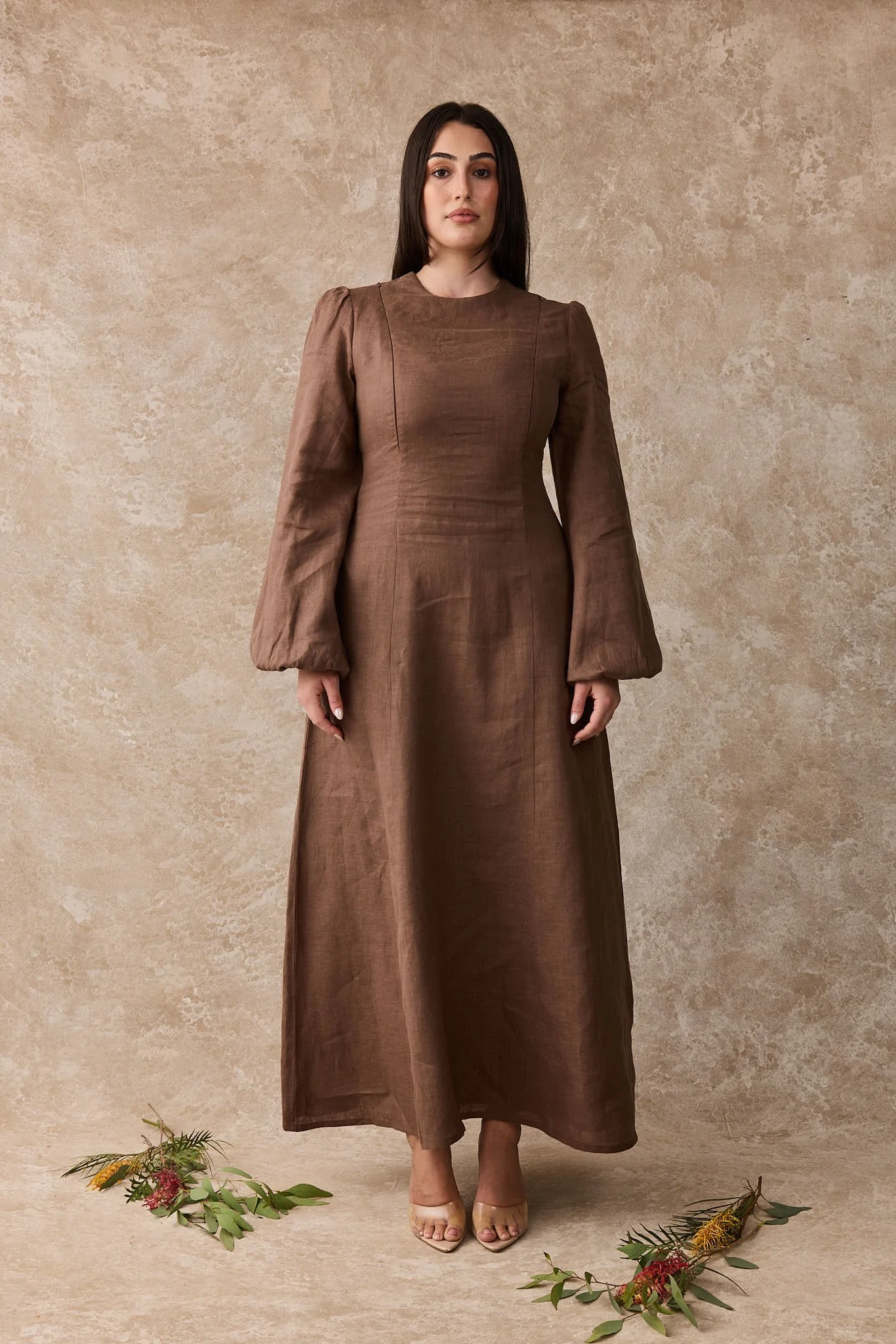 Daffodil Linen Maxi Nursing Dress - Cacao