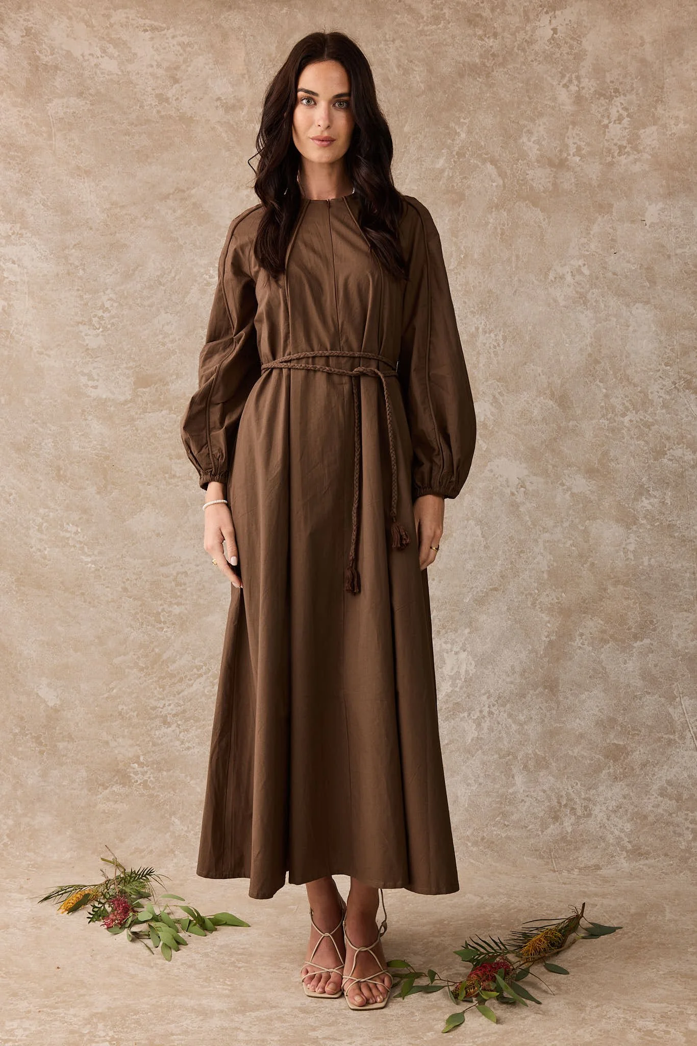 Wattle Cotton Panel Maxi Dress Cacao