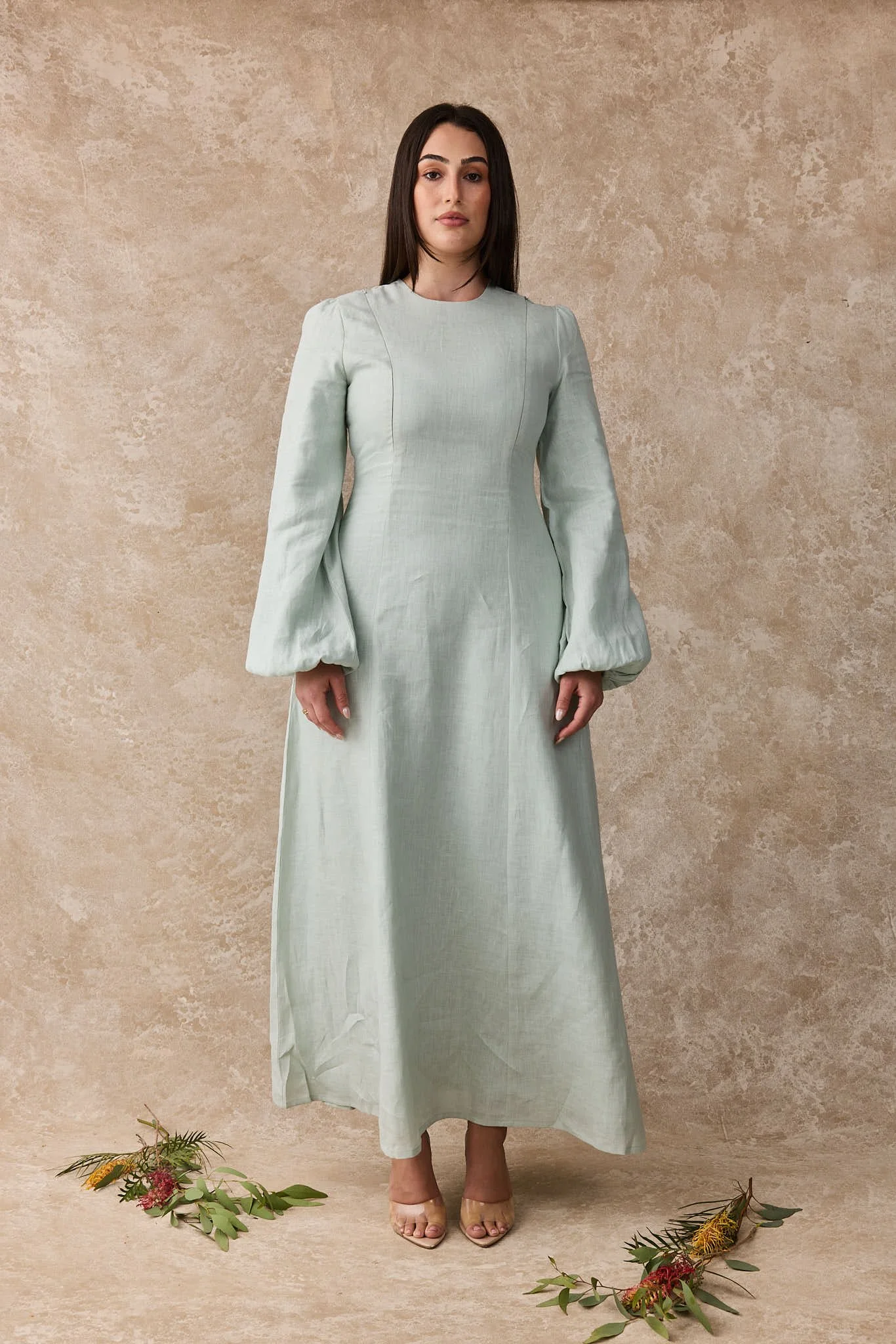 Daffodil Linen Maxi Nursing Dress - Blue Gum
