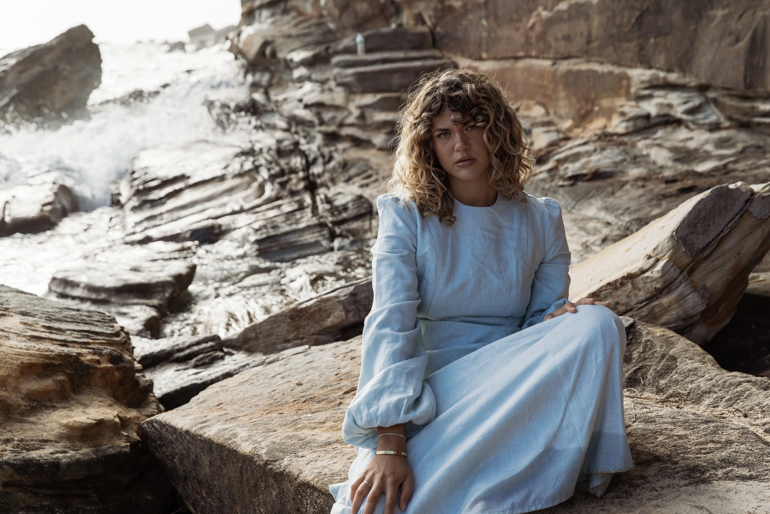 Daffodil Linen Nursing Maxi Dress in Bluegum by Mina Finery