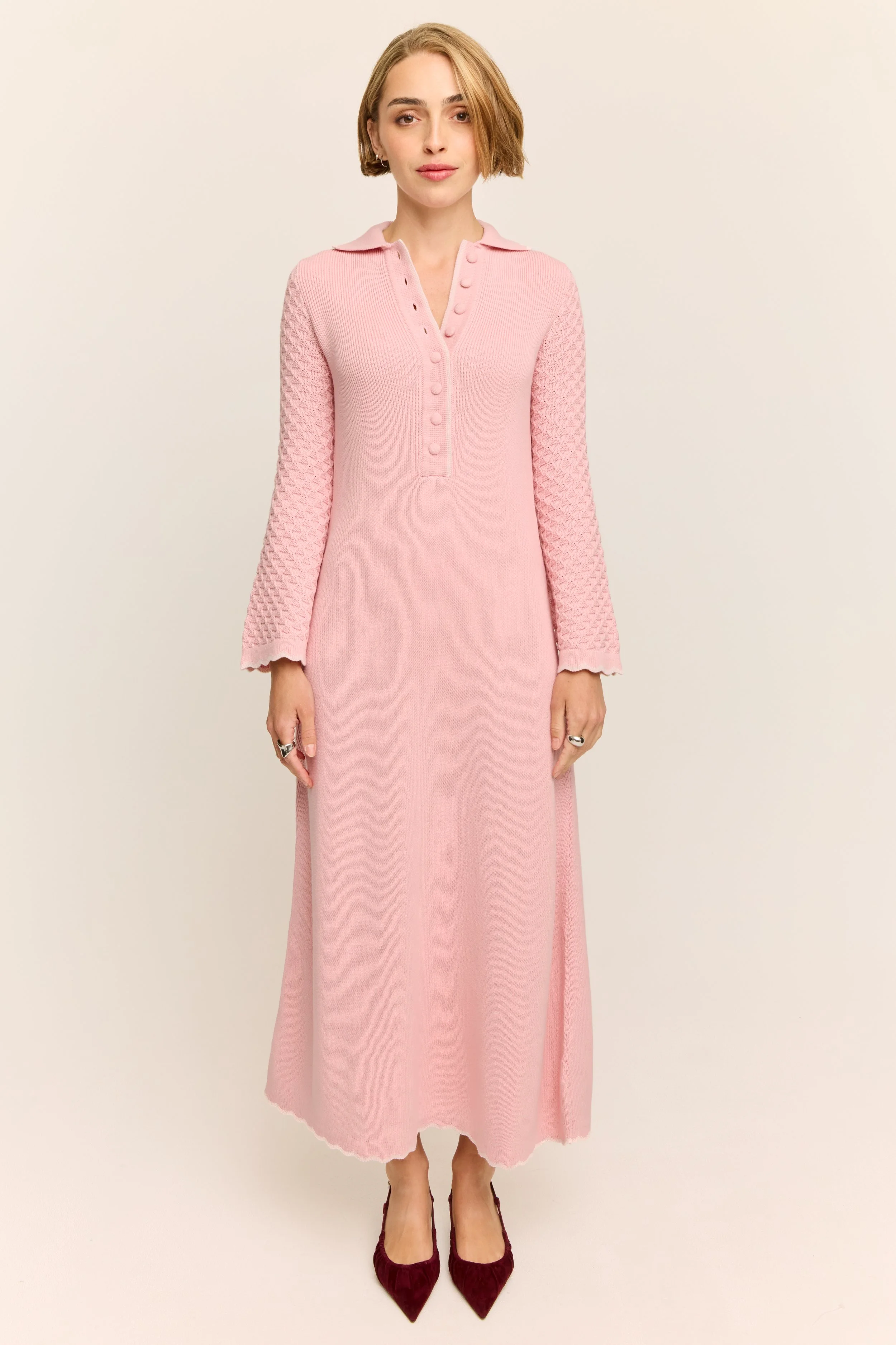 Daphne Long Sleeve Knit Midaxi Dress Sakura Pink