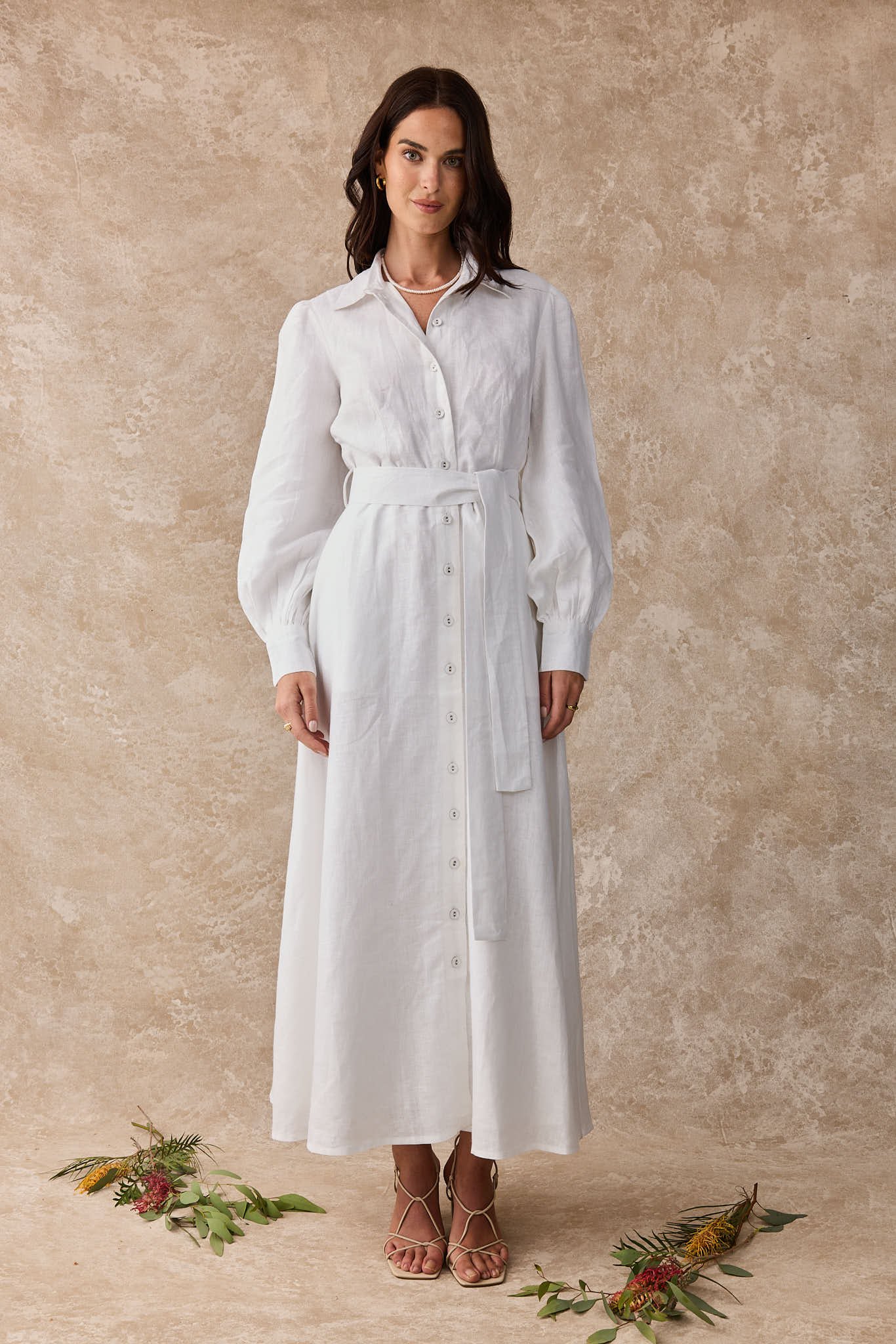 Juno Dress – Linen White Maxi Shirt Dress