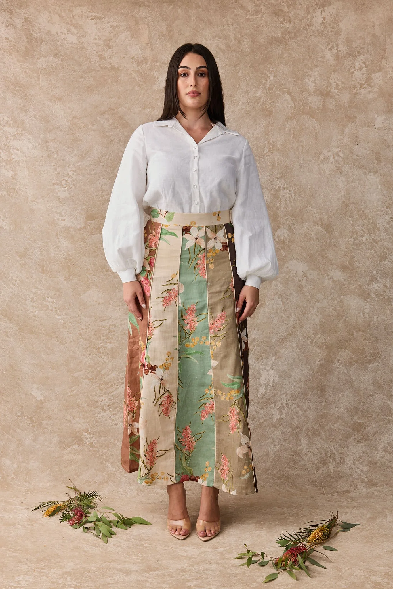 Aster Linen Panel Maxi Skirt - Australis Print