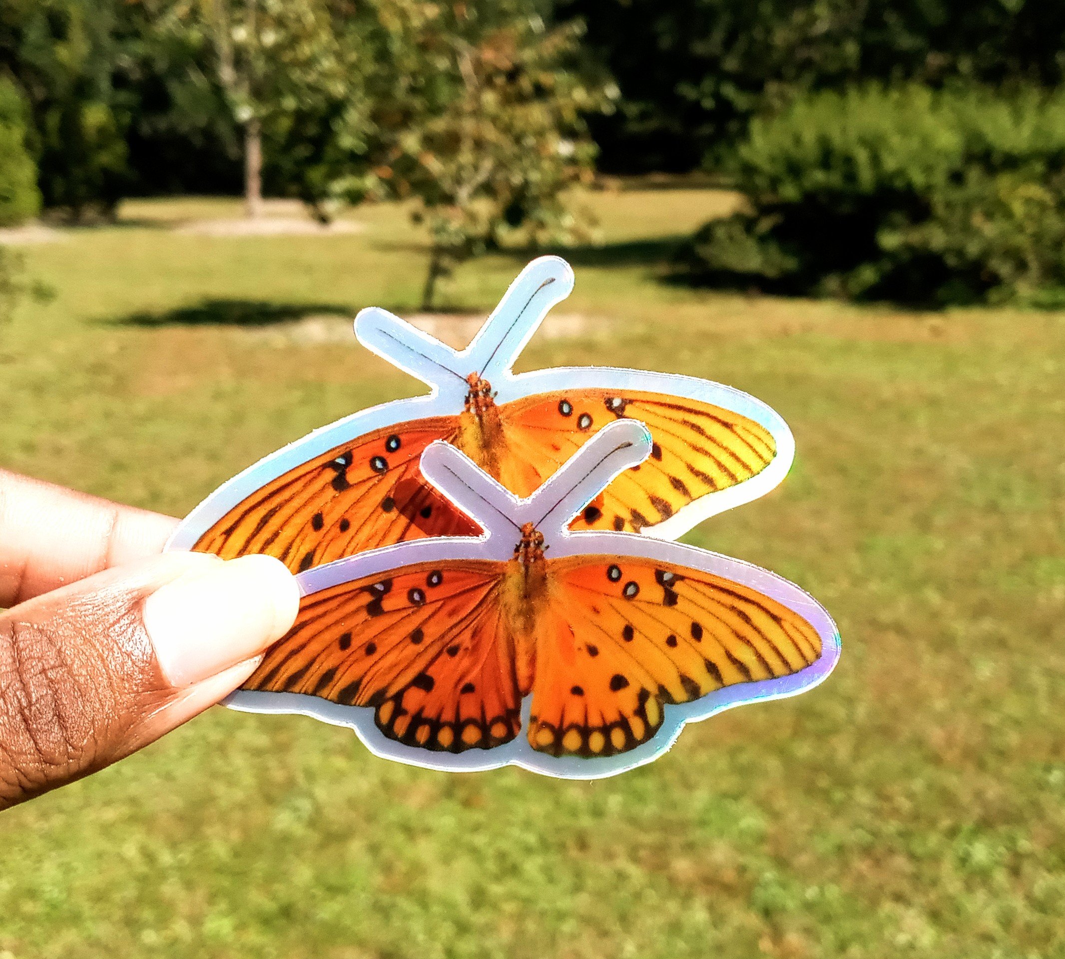 Hologram Butterfly sticker. small gulf fritillary butterfly.
