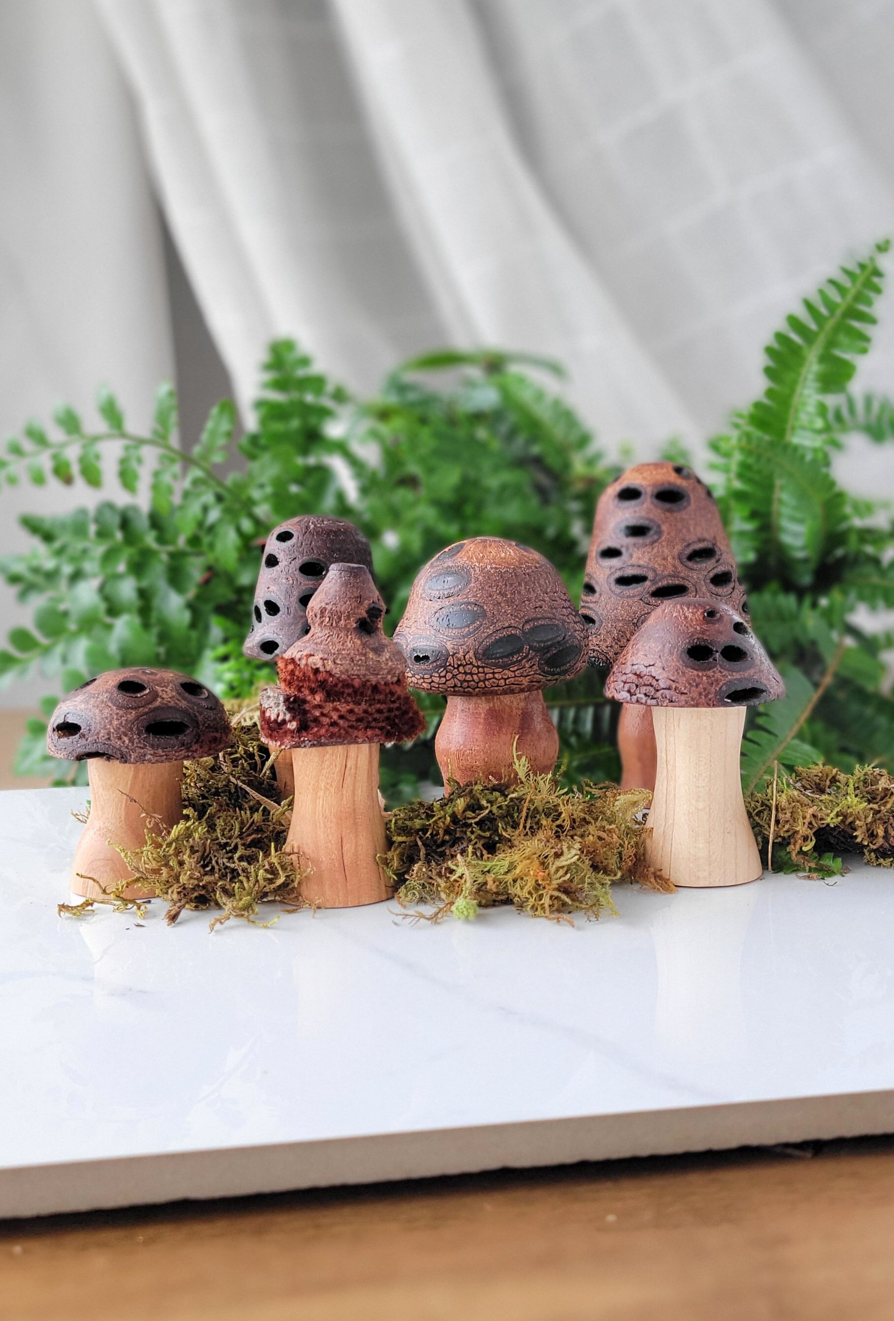 Handcrafted Wooden Mushrooms