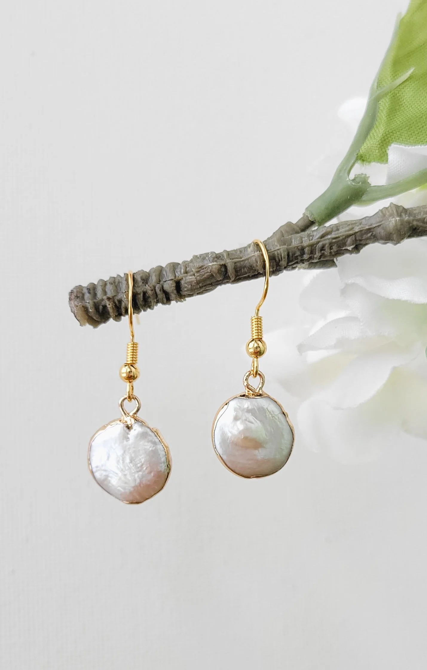 White Biwa Pearl Earrings