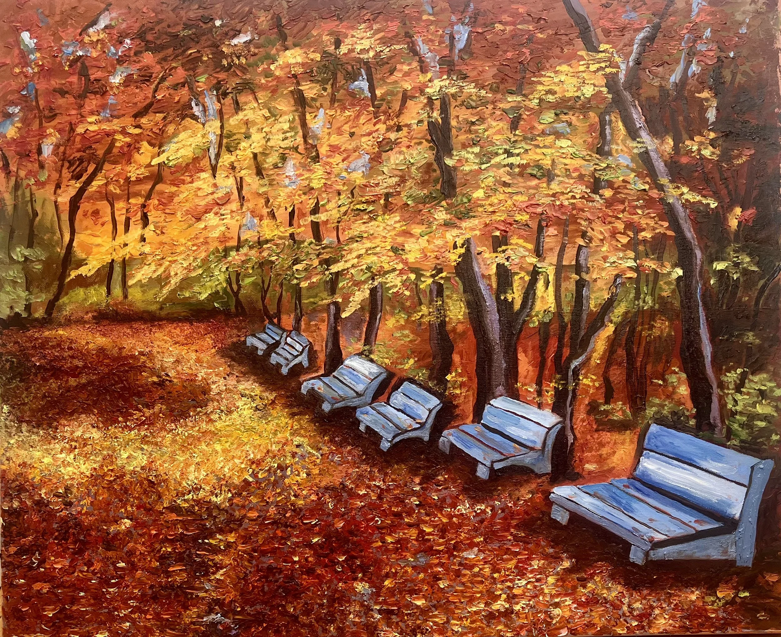 Autumn Benches, 24 x 20, oil, Available
