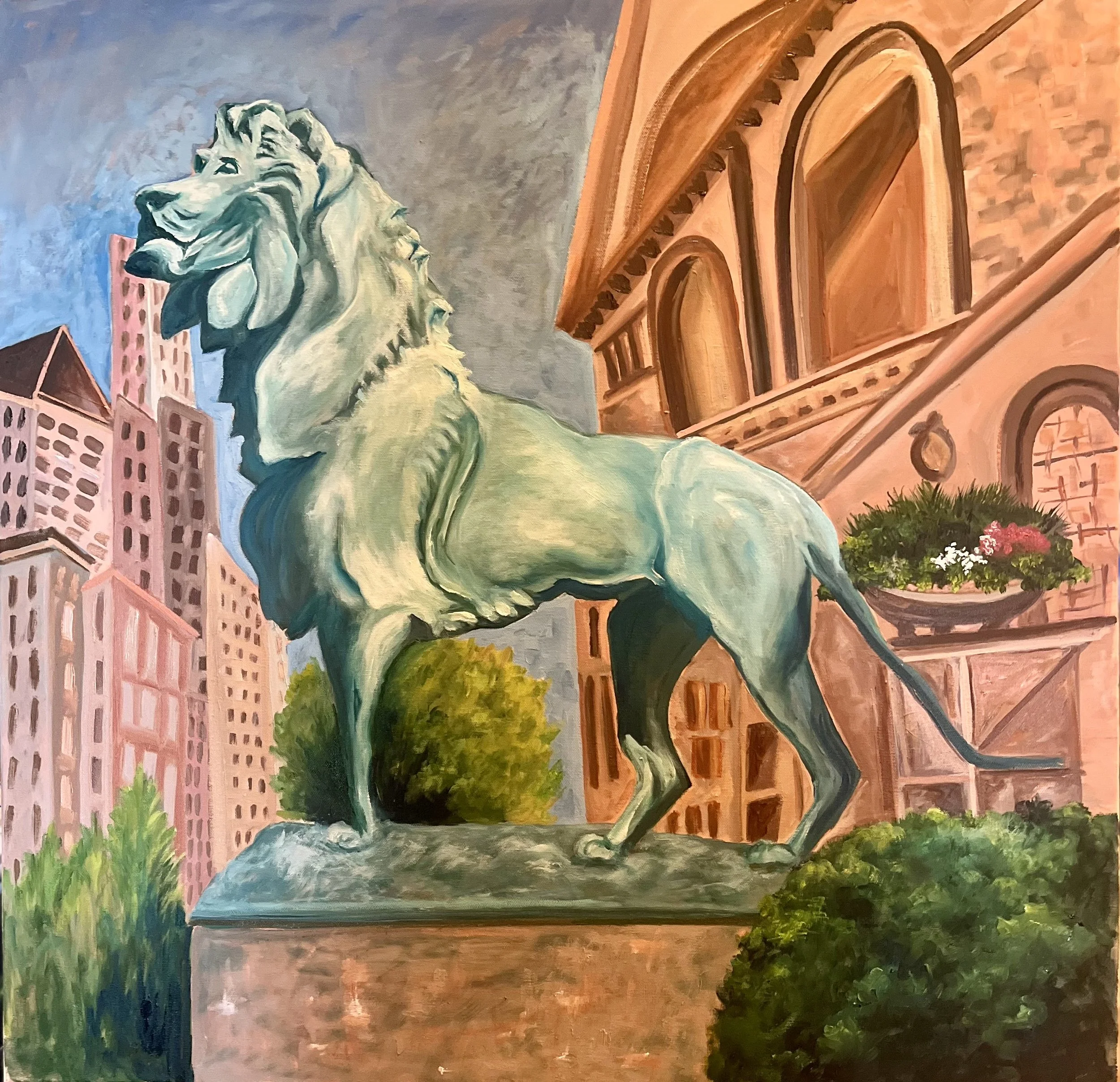 Lion, Chicago Art Institute, 24 x 24, oil, SOLD
