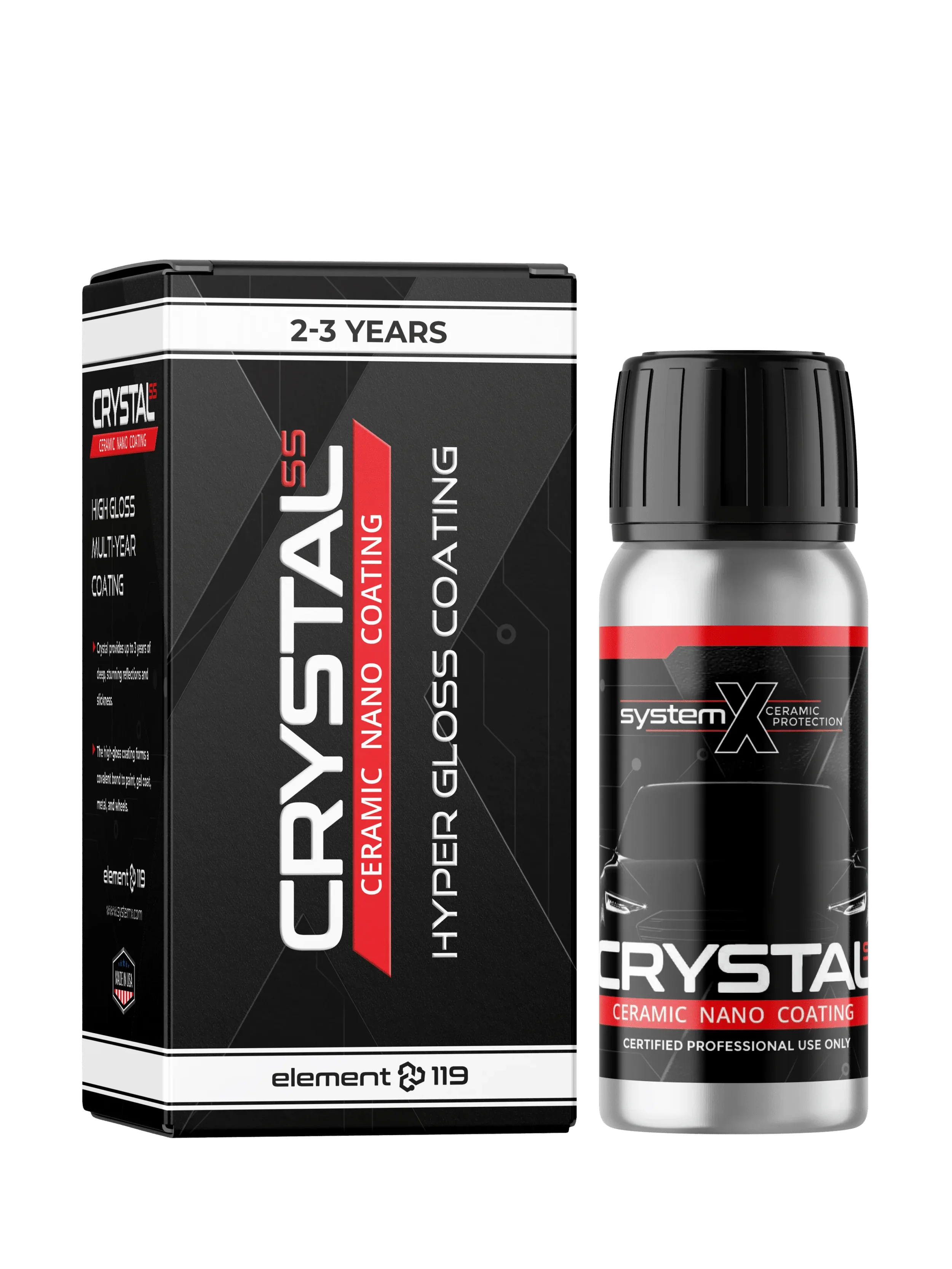 Box and bottle of CRYSTAL SS Ceramic Nano Coating for cars, suitable for 2-3 years use.