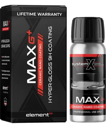 A box and spray bottle of MAX G Ceramic Nano Coating, a car protective coating product.