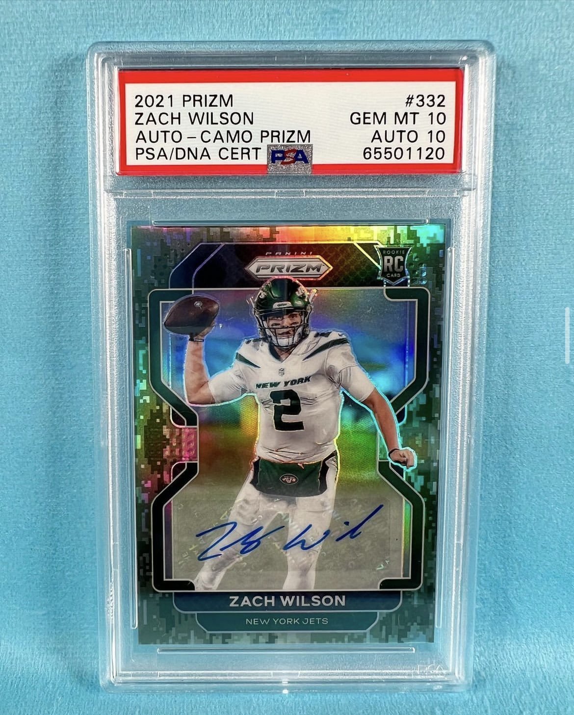 2021 Prizm Zach Wilson Camo Prizm Auto /25 Rookie Card PSA 10 Auto