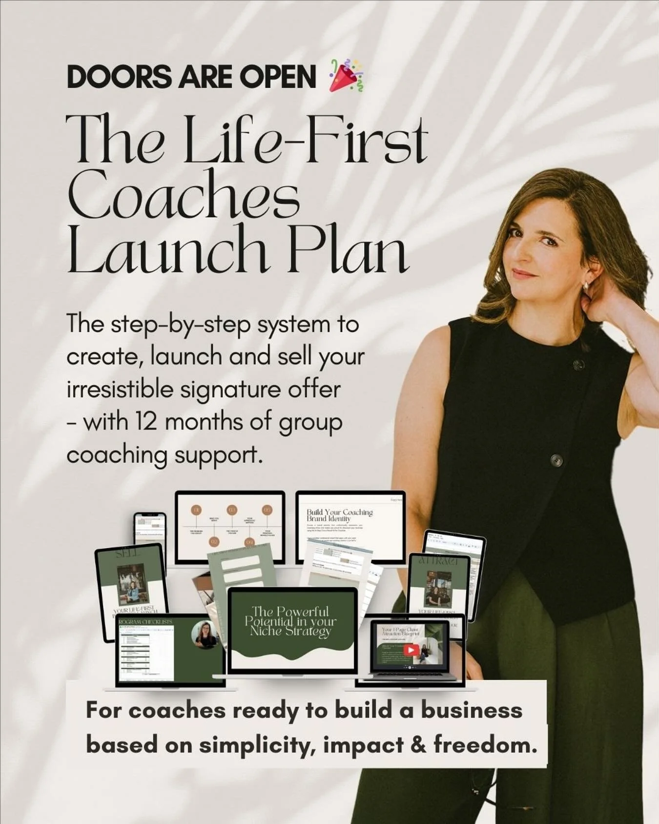 Calling all ambitious, purpose-led coaches (who aren’t here to hustle for hustles sake)…
✨ DOORS ARE OPEN!
The Life-First Coaches Launch Plan is open for enrolment —  this is the step-by-step system guiding you to:
 ✔️Create &am