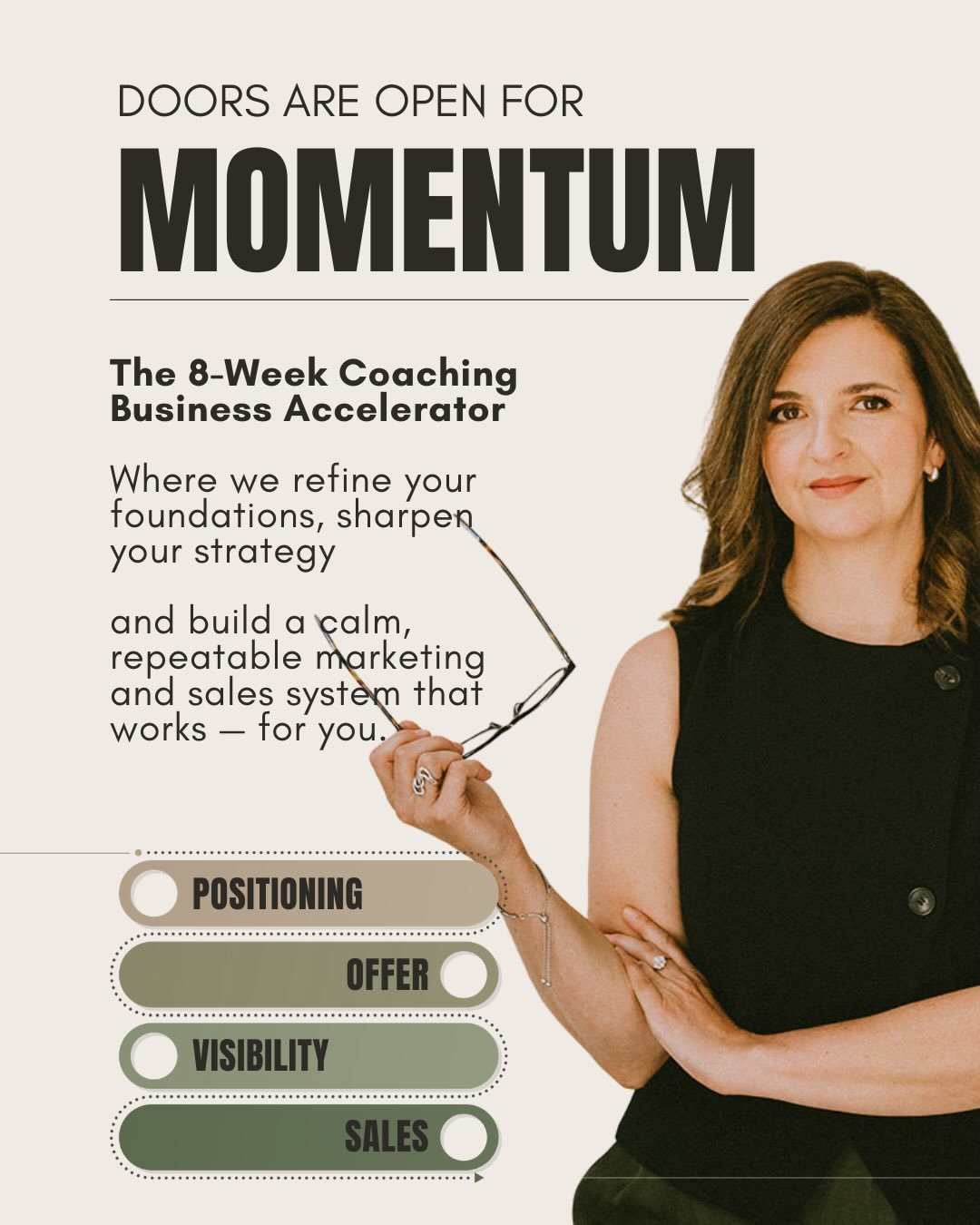 Doors are open for Momentum 🎉

The 8 Week Coaching Business Accelerator to refine your strategy and implement the calm, repeatable marketing and sales system your coaching business has been missing. 

DM me for the details or to Book a Clarity Call 