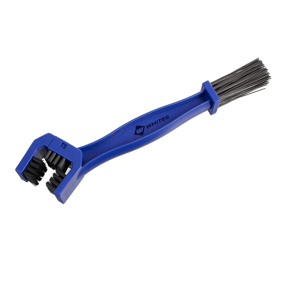 A blue cleaning brush with wire bristles, designed for cleaning grill grates.