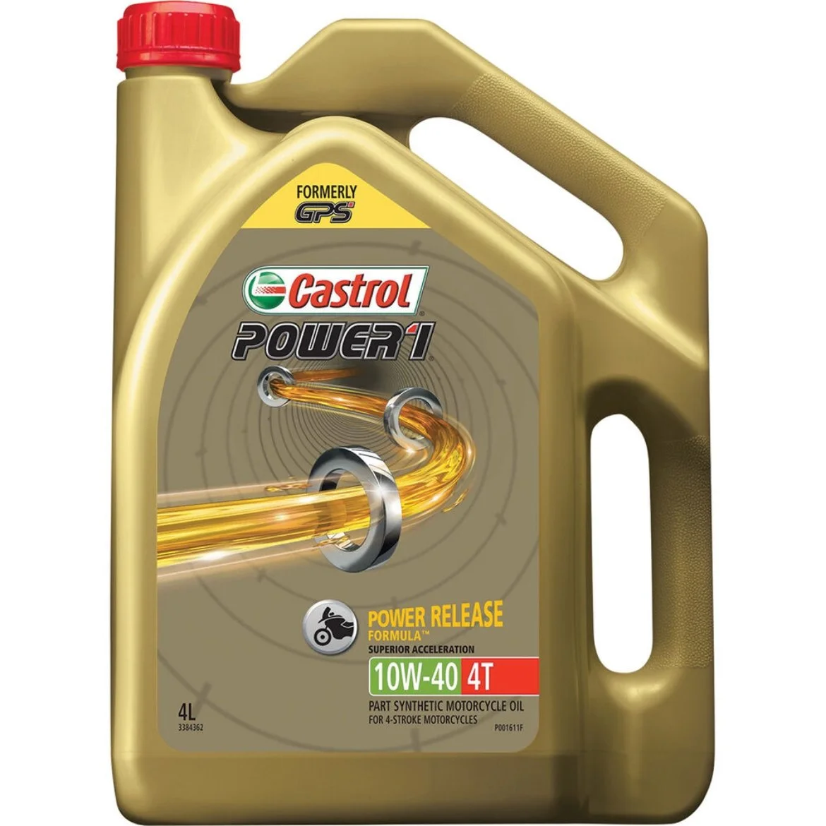 Castrol Power 1 synthetic motorcycle oil with 10W-40 viscosity, designed for four-stroke motorcycles.