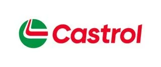 Castrol logo featuring a green, red, and white emblem with the word 'Castrol' in red text