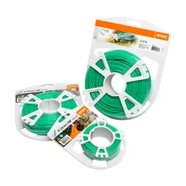 Three spools of green and white garden hose rewinders, one in clear packaging, with a small orange and white package including fittings or connectors.