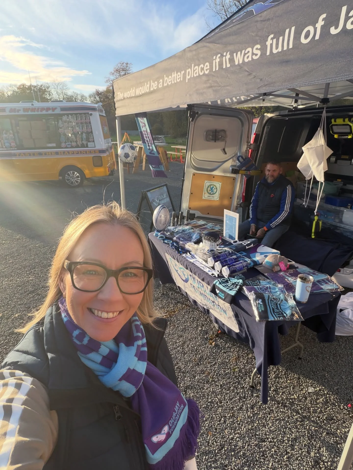 OurJay are down at Newbold-On-Avon RFC for their bonfire and firework event. If you&rsquo;re cold (and you probably will be!) pop and grab an OurJay Obble hat and scarf, or even a cosy OurJay blanket 💙🩵💙
Other merch also available&hellip;and OurJa