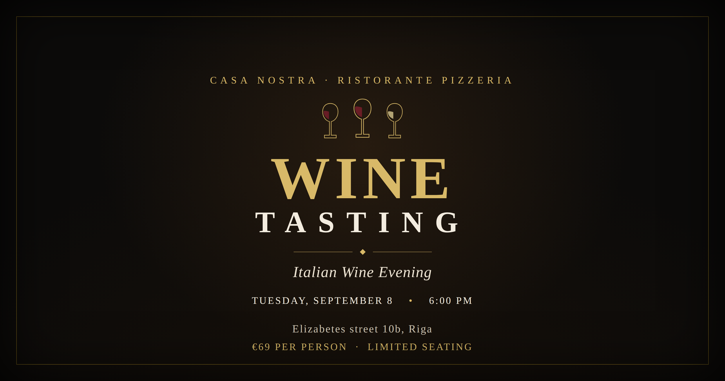Vīna degustācija — Itālijas Vīnu Vakars                                       Wine Tasting — Italian Wine Evening