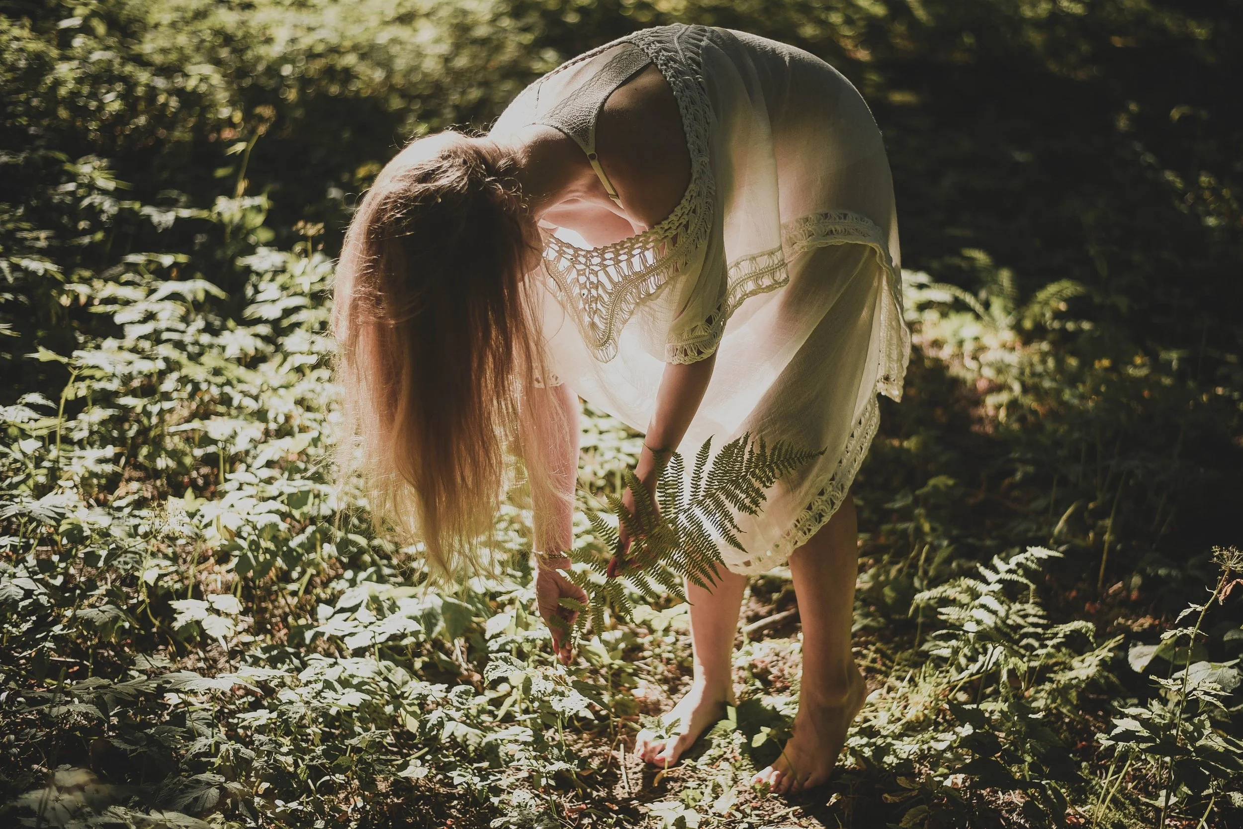 barefoot in the woods