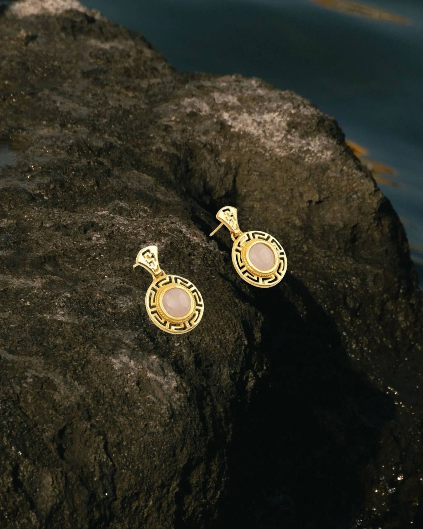 The Sogno Rosa Earrings &mdash; a subtle touch of pink quartz and gold vermeil, inspired by the calm of an Italian sunset.