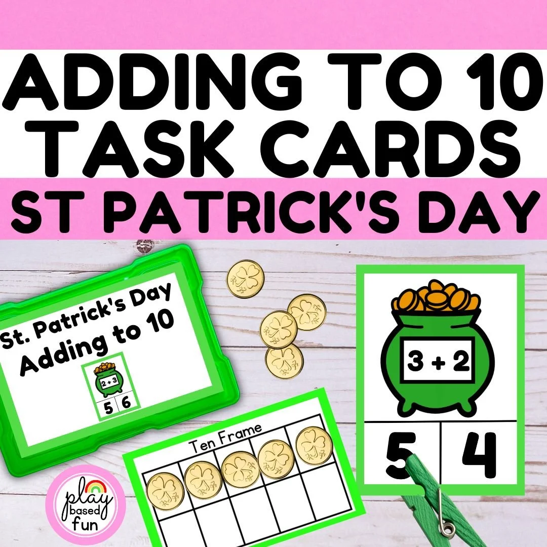 ST PATRICKS DAY ACTIVITY, MATH CENTERS, ADDITION TO 10, ADDING TASK CARDS, SPED, Special Education, Prek, Kindergarten, Autism classrooms
