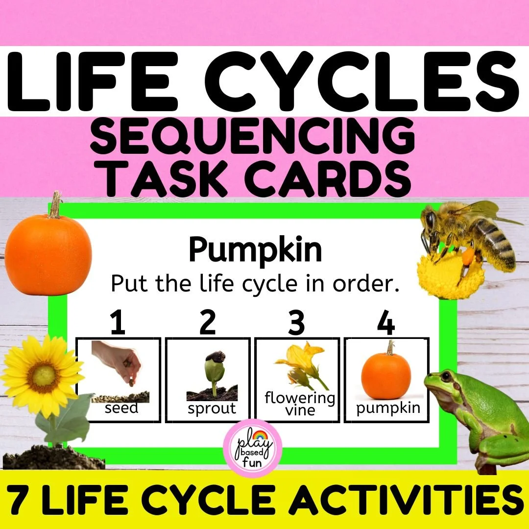 LIFE CYCLE Sequencing Task Cards (7 Life Cycle Activities), PreK, KInder, Sped