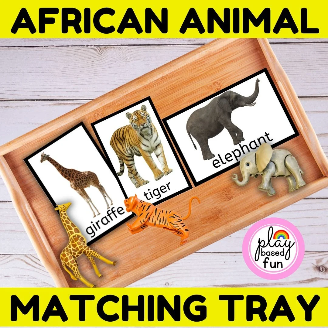 African animal matching game Montessori play tray, montessori task work