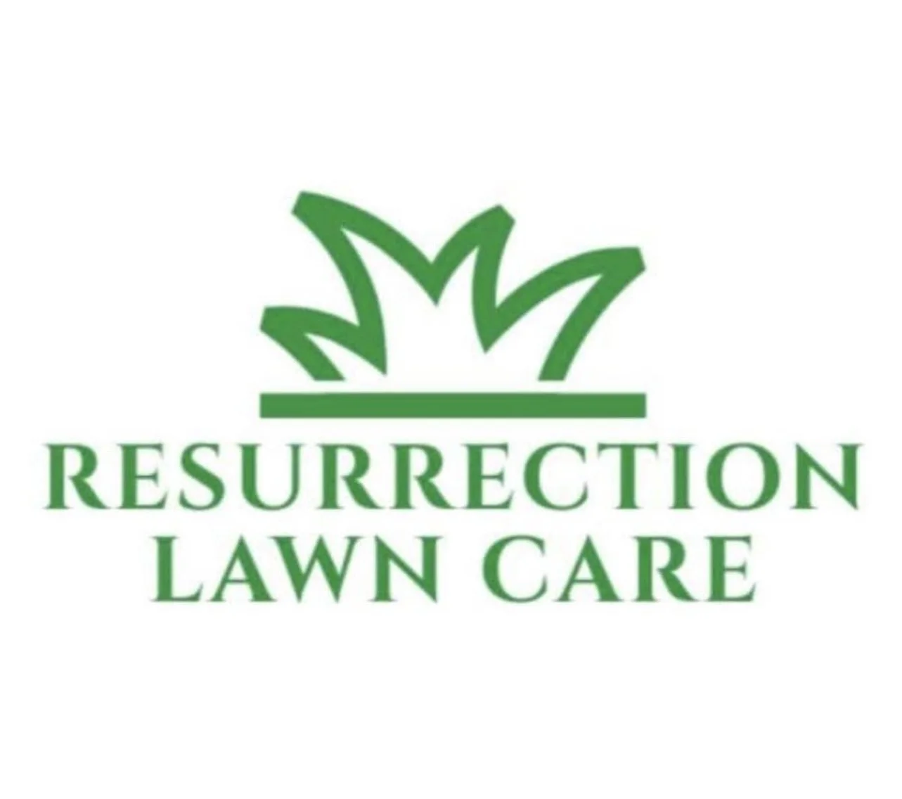 Green logo with grass illustration and the text 'Resurrection Lawn Care' in green